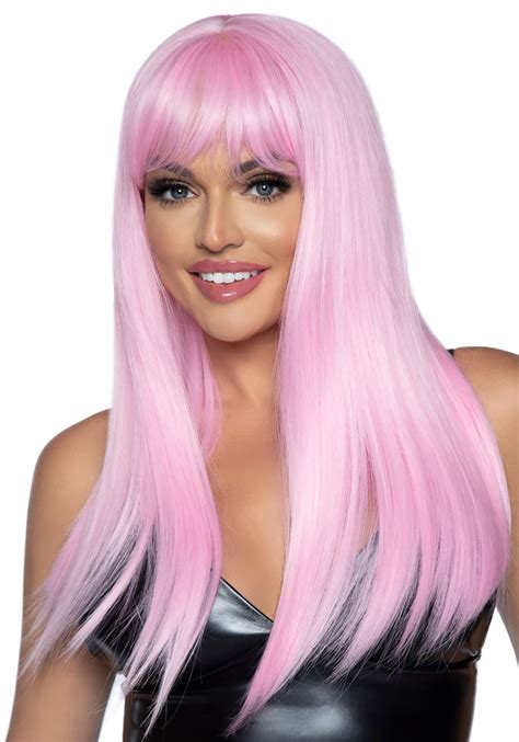 pink long wig with bangs|hot pink wigs.